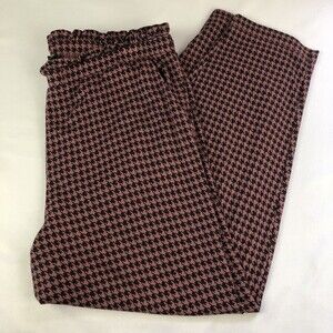 Torrid Womens Size 1 Houndstooth Red Wine Black Pull On Pants Elastic Waist